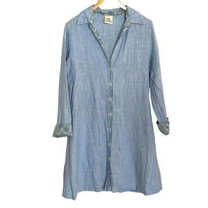 Karol Richardson Womens Linen Long Sleeve Buttoned Shirt Dress Blue Small/Medium
